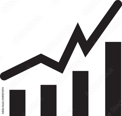 A really important business growth icon silhouette with a perfect rising bar chart and a nice trend line upward