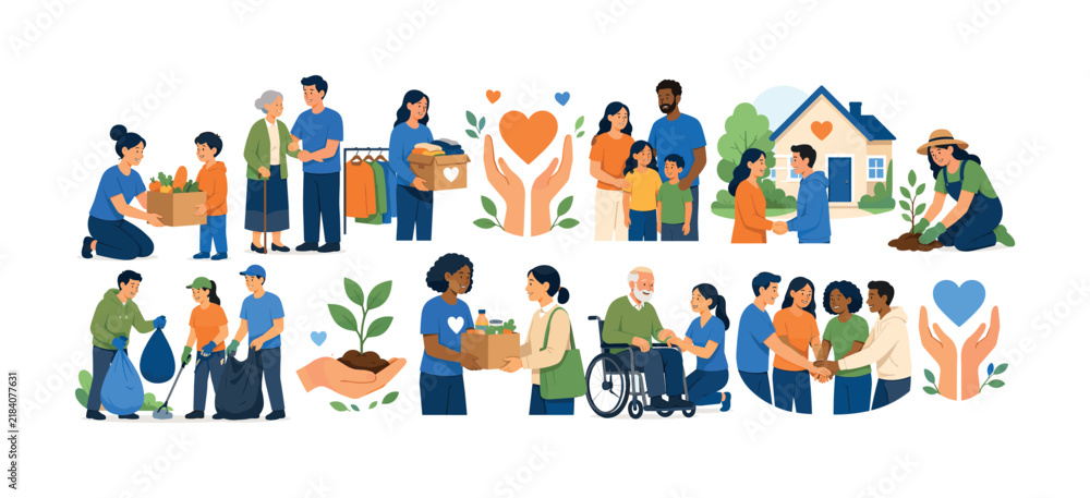 Fototapeta premium Diverse people engaged in community service and acts of kindness