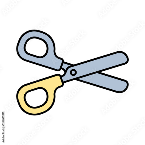 Safety Scissors Open Paper Cutting Tool School Stationery Flat Line Art Vector Illustration