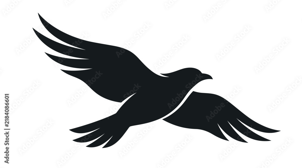 Obraz premium Black silhouette of a bird flying with spread wings isolated graphic design element