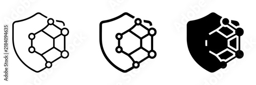 Shield with Molecular Structure Icon, Security and Science Symbol, Vector Graphics