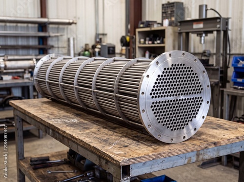 Heat Exchanger Bundle Tube Assembly on Wooden Workshop Benches