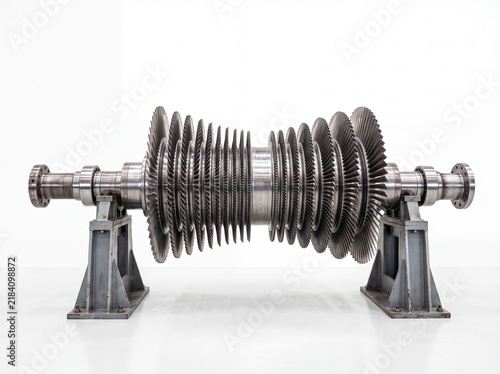 Steam Turbine Rotor Resting on Heavy Steel Support Cradle