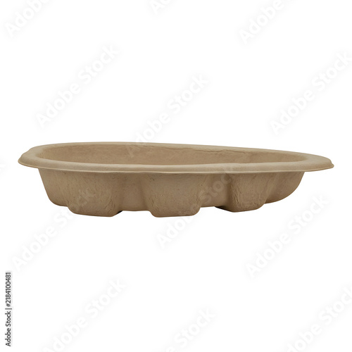 A single eco-friendly disposable bowl made from molded fiber pulp, designed on a transparent background