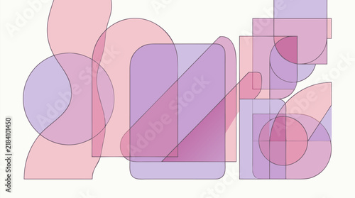 Abstract Translucent Layered Glass Panels in Soft Pink and Lavender Hues Overlapping Gently Creating Dreamy Modern Geometric Composition with Ethereal Transparency - detailed commercial stock