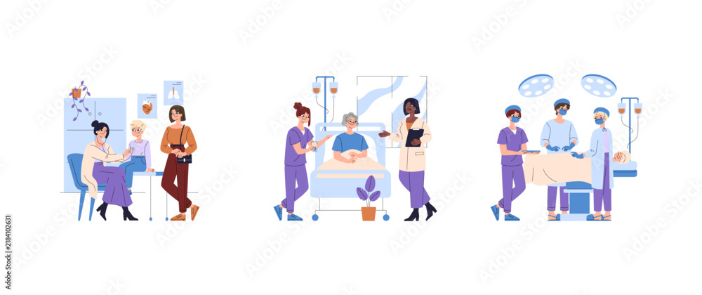 Fototapeta premium Healthcare team examining patient and performing surgery set