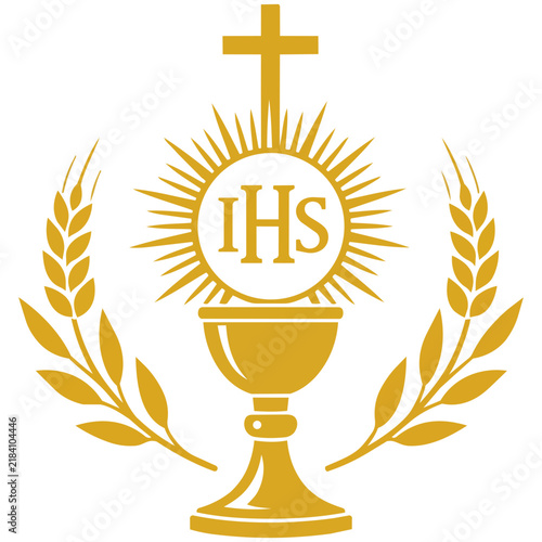 Christian Eucharist Chalice and IHS Symbol Illustration