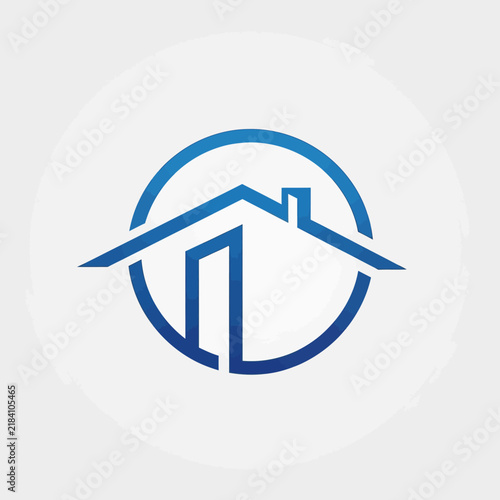 Modern Minimalist House Logo Design Concept In Blue Gradient