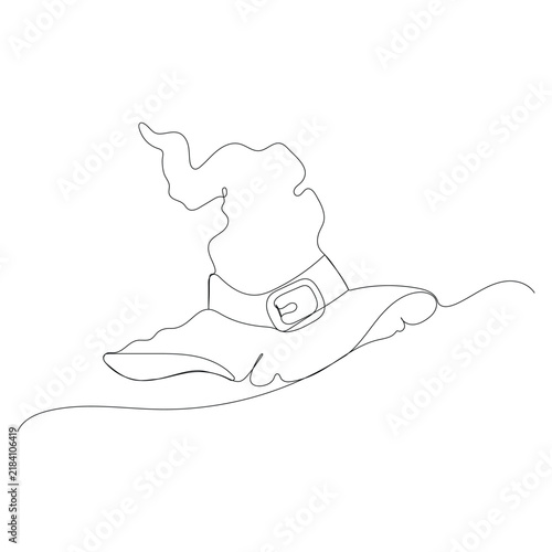 Simple witch hat drawn with a single continuous line art style on a clean white background