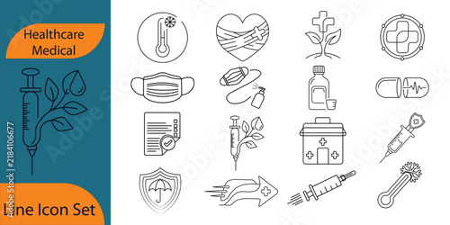 Healthcare Medical Line Icon Set Vector