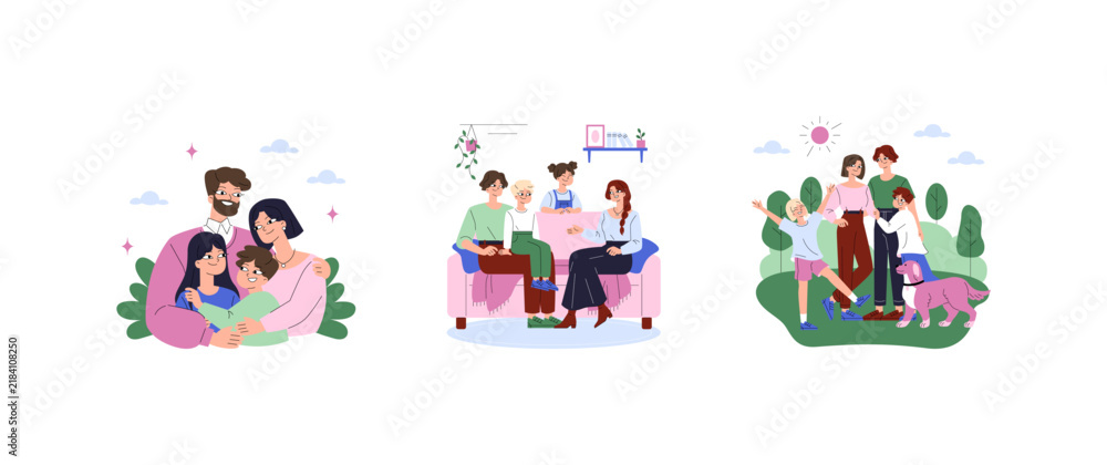 Fototapeta premium Family spending time together at home and walking outdoors