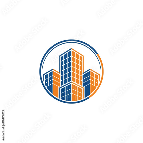 Modern Cityscape Skyline In Circle Logo Design Abstract Geometric Buildings