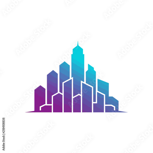 Modern Cityscape Skyline Silhouette Vibrant Gradient Colors
