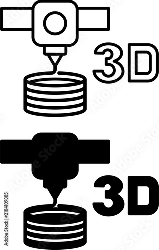Additive Manufacturing Icons. 3D Print. Line and Glyph Vector Illustrations. Creating a Cylindrical Object from a Digital 3D Model. Smart Factory and Industrial IoT Concept