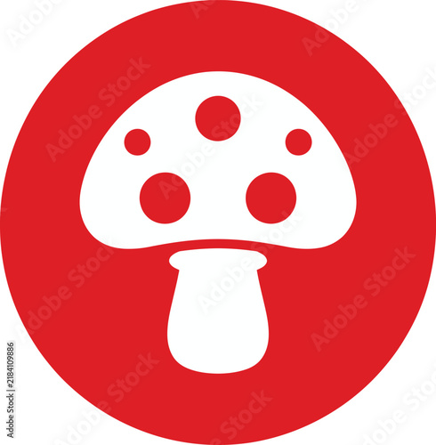 Mushroom Fungus Nature Icon Red Circle Button Vector Illustration Isolated on White