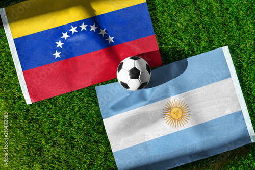 Foto Venezuela vs Argentina soccer and football match background concept showing nati
