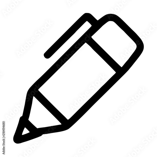 Hand-drawn highlighter pen vector icon, simple bold line art illustration on white background, stationery marker tool graphic - professional high resolution commercial detailed commercial stock