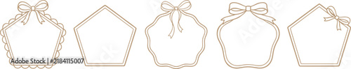 Gold Pentagon Frame Set With Bow Ribbon Line Art Design