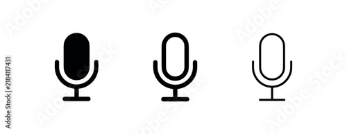 Microphone icon set. Audio, recording, and voice symbols in flat, glyph, and line styles.