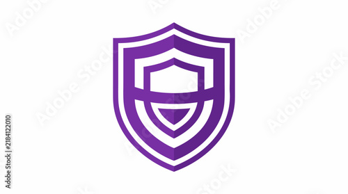 Layered Shield Silhouette Vector Logo Design, Multiple Nested Purple and White Shield Icons with Thin Outer Ring, Security Protection Safety Concept, Flat Minimalist Style on Clean White Background