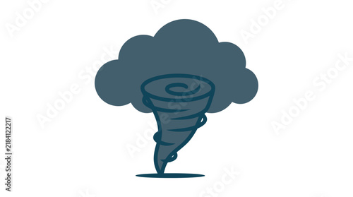 Storm Cloud with Tornado Funnel Vector Illustration, Bold Flat Colors in Slate Blue and Teal, Weather Icon Design, Natural Disaster Graphic, Cartoon Cyclone Tornado Art Element