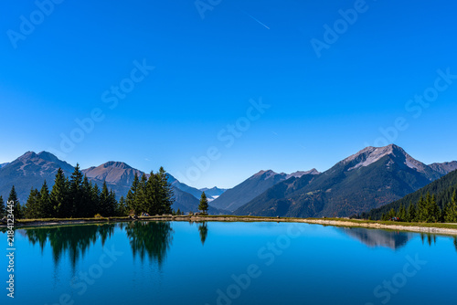 Canvastavla Stunning panorama view of Almsee lake Ehrwald valley and Tyrolean Alps from Ehrw