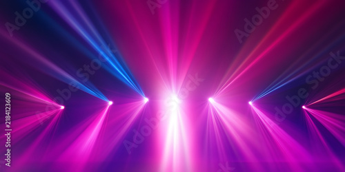 Vibrant display of colorful laser beams radiating from a central point in a dark space 