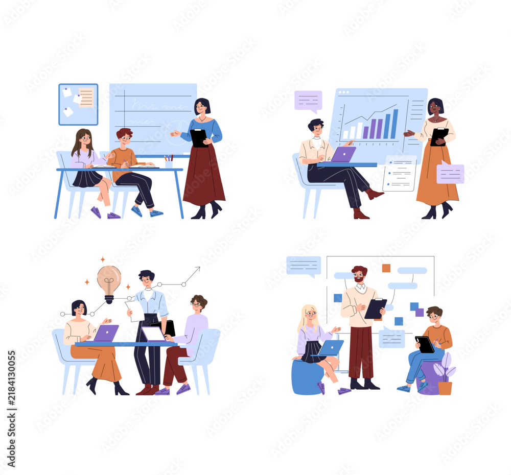 Fototapeta premium Business team presenting data and studying in office set