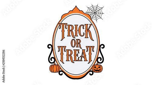 Trick or treat halloween sign with pumpkins