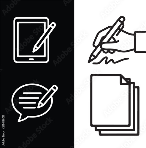 Writing Web Icons Set, Pen and Document Symbols for Content Creation, Editable Line Vector