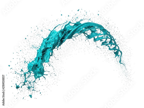 Dynamic bright blue paint splash arching through air isolated on transparent background for action sports graphics