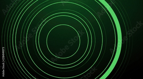 Abstract background with concentric green rings on dark gradient. Minimalist ripple effect design, wave pattern. Simple, clean graphic for tech, science, or eco themes.