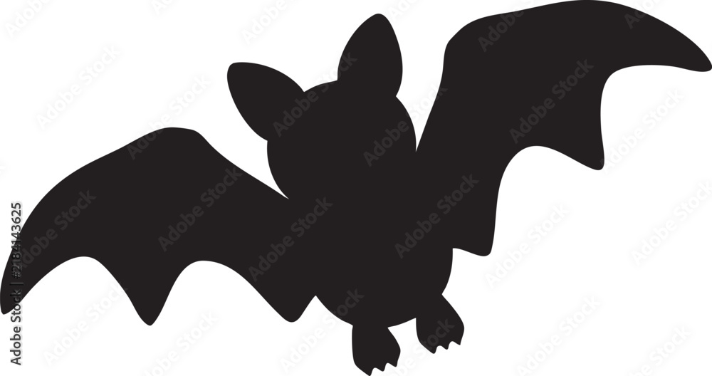 Fototapeta premium Flying bat vector black silhouette illustration isolated on white background, scary vampire and Halloween spooky symbol