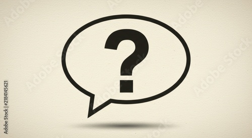 Question mark symbol in speech bubble on beige background  