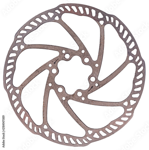 Фотография Steel brake disc mounted on a wheeled bicycle