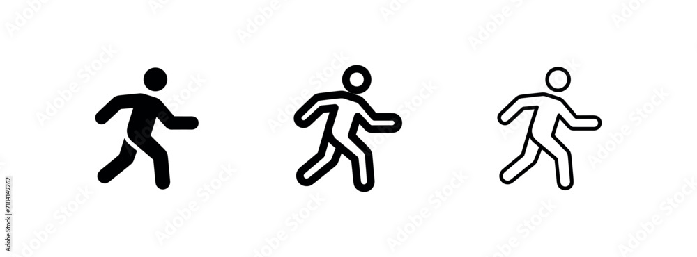 Fototapeta premium Running person icon set, solid, outline, and line art