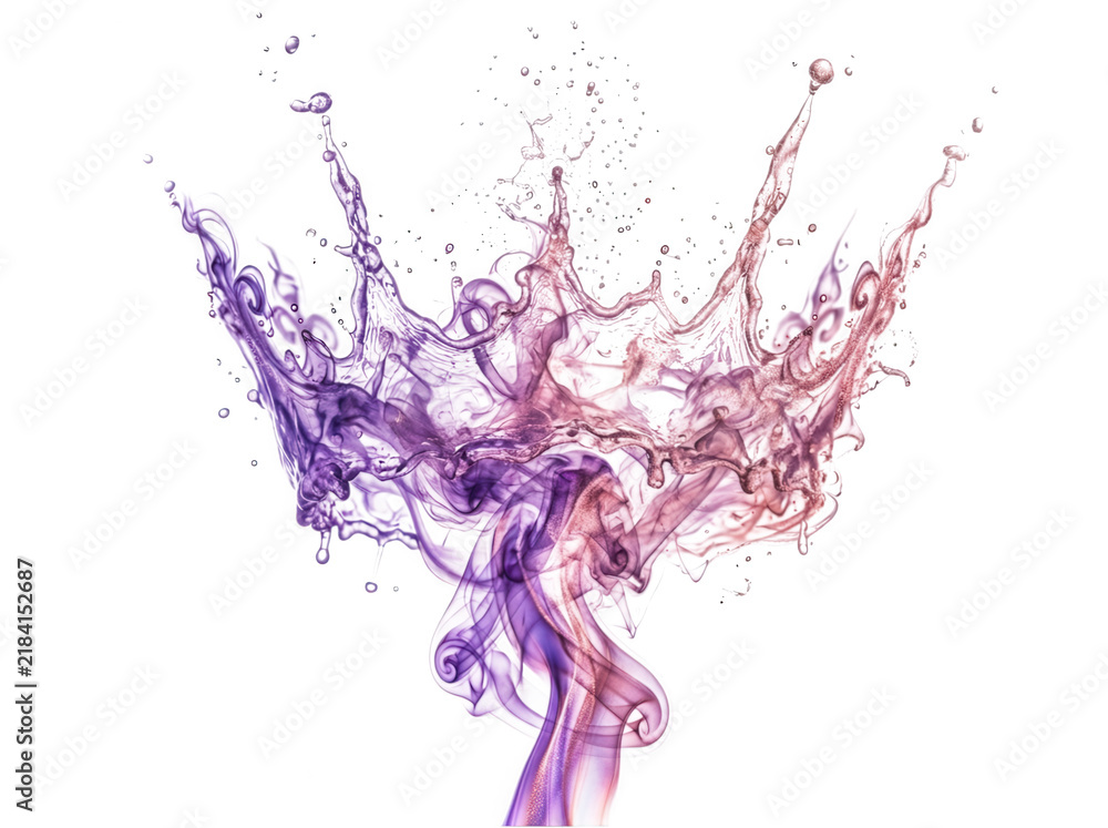 Obraz premium Royal purple and soft pink ink splash crown shape isolated on a transparent background for luxury branding