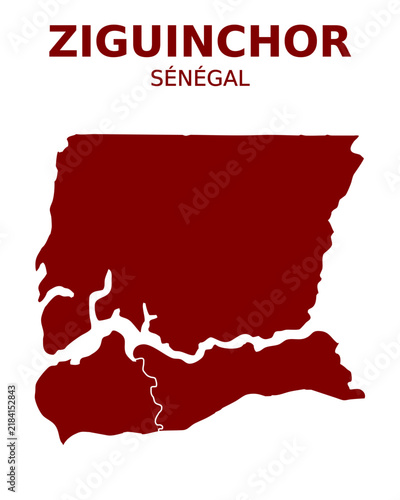 Vector map of Ziguinshor region in Senegal with typographic text