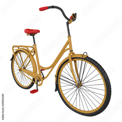 Bicycle with red seat and handlebars isolated on transparent background