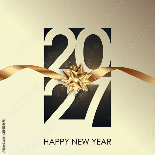 Christmas and New Year 2027 Typographical. New Year background with winter landscape with branches of spruce and pines. New Year 2027 card. Vector Illustration for Your holiday design