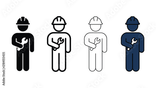 Set of four construction worker with wrench builder