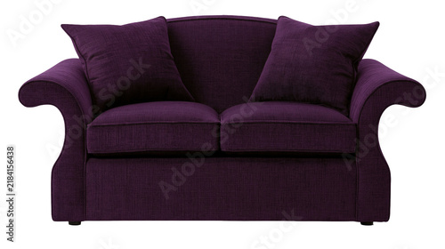Konstfotografi Isolated elegant deep purple two-seater sofa, classic style loveseat with textured fabric