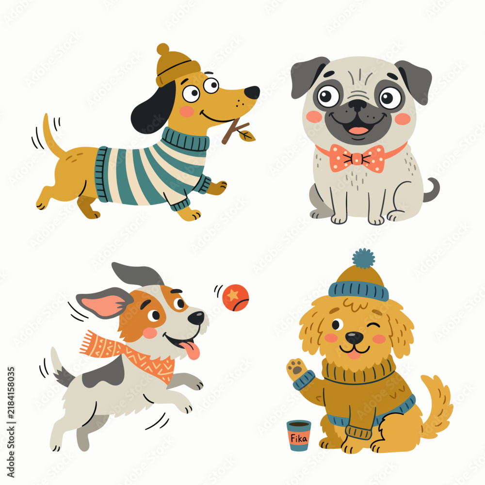 Obraz premium Cute Dog Character Illustrations Showing Different Activities and Entertaining Animal Personalities