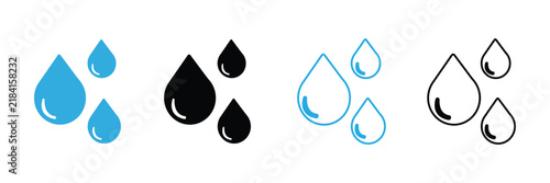 Water drop icon set featuring flat and outline vector designs