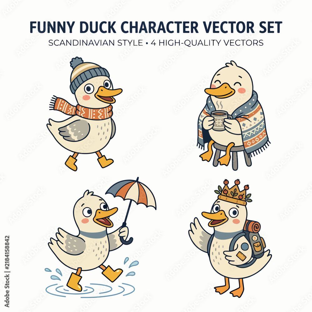 Naklejka premium Playful Duck Character Collection Designed for Children's Books, Stickers, Posters, and Merchandise