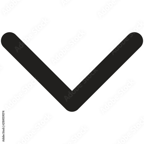 Black downward chevron, dropdown menu arrow and UI navigation symbol vector
