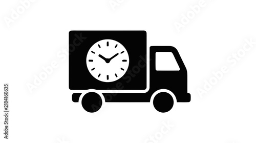 Vector illustration of delivery truck icon with clock symbol on a transparent background