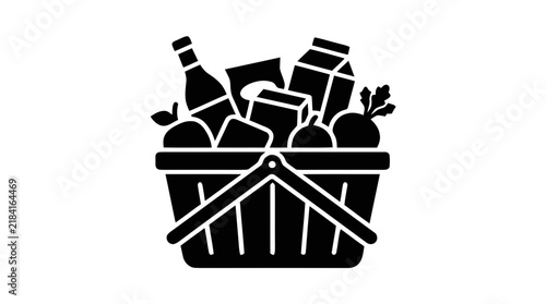 Vector illustration of shopping basket with groceries icon on a transparent background