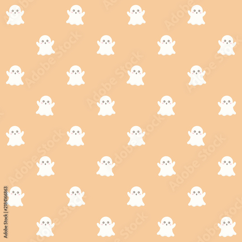 Cute Ghost Seamless Pattern on Orange Background