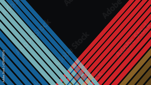 Abstract background with intersecting diagonal colored stripes on black